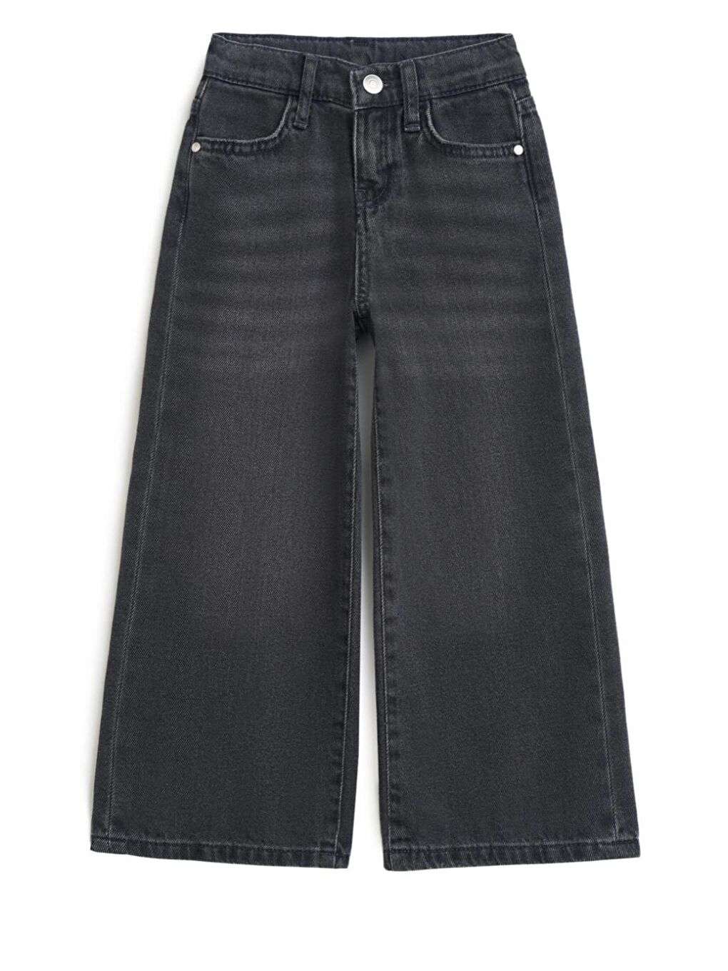 Gri Kız Çocuk 100% Pamuk Düz WideLeg Denim Jeans-1