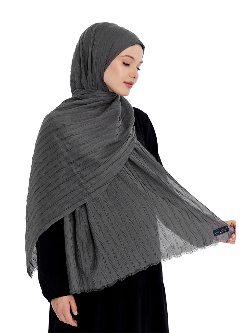 Gri Pliseli Bambu Şal-4