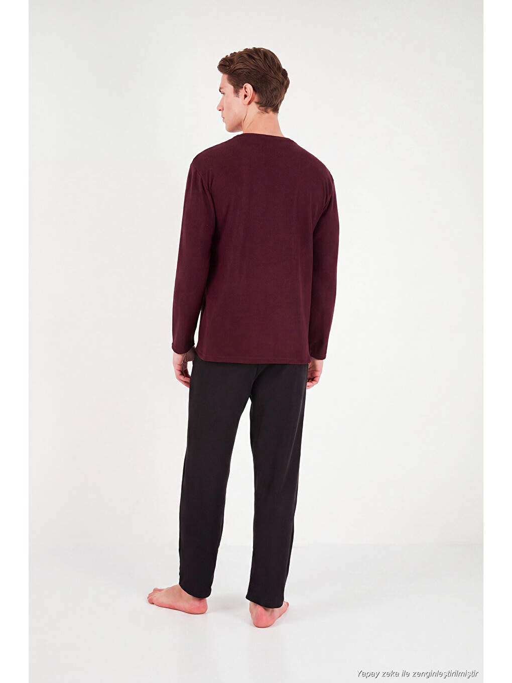 Bordo Nakışıklı Yumuşak Dokulu Bisiklet Yaka Pijama Takımı 6575010-6