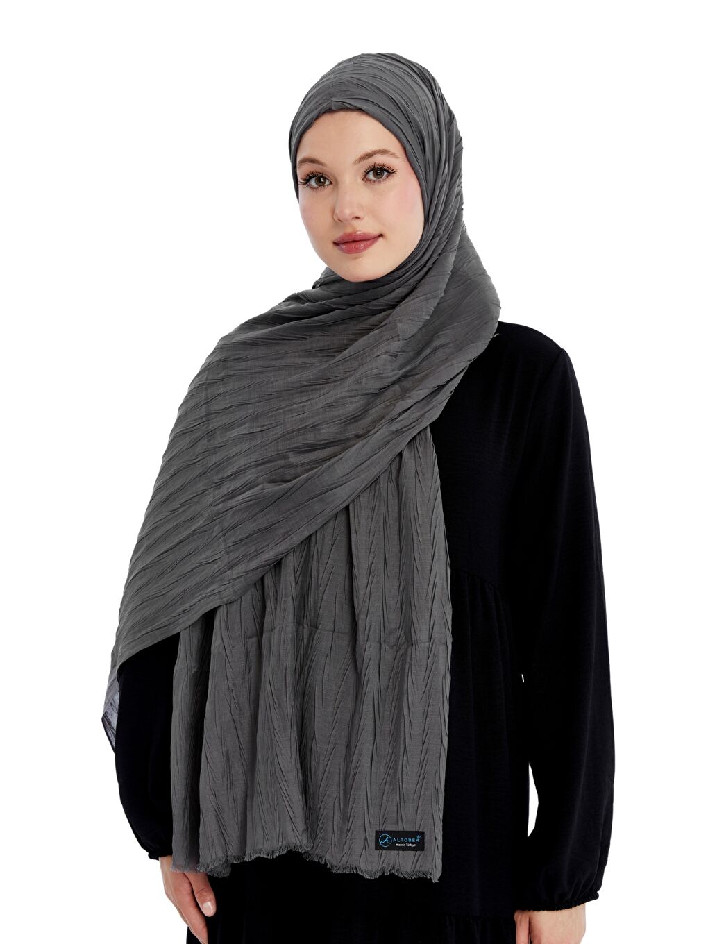 Gri Pliseli Bambu Şal-5