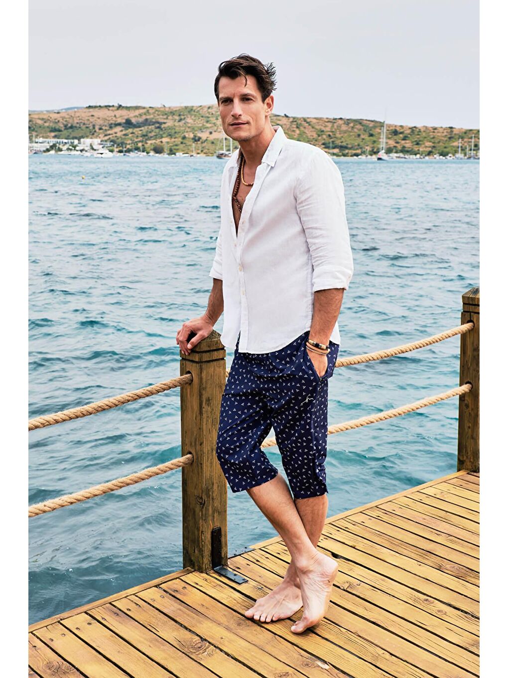 Desenli Lacivert Uzun Erkek Havuz Ve Deniz Şortu 2415