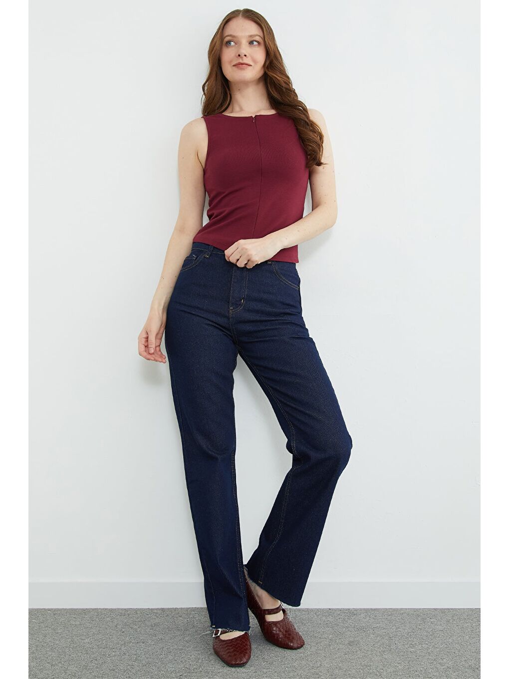 Bordo Basic Çift Fermuarlı Bluz-4