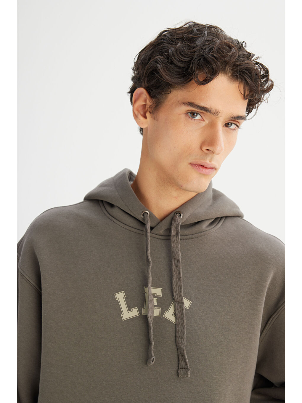 Haki Pamuklu Regular Fit Normal Kesim Kapüşonlu İçi Polarlı Sweatshirt-3