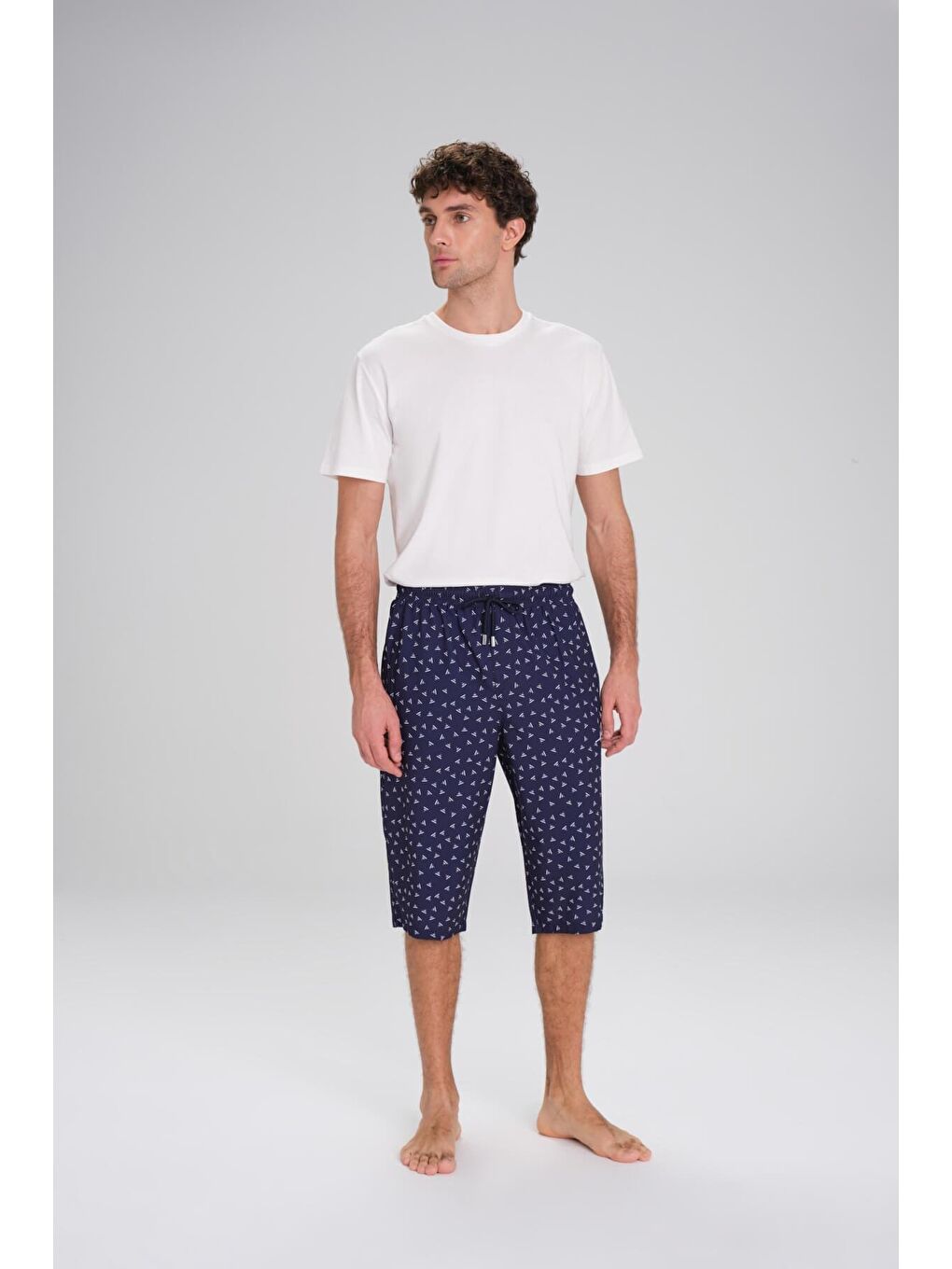 Desenli Lacivert Uzun Erkek Havuz Ve Deniz Şortu 2415-2