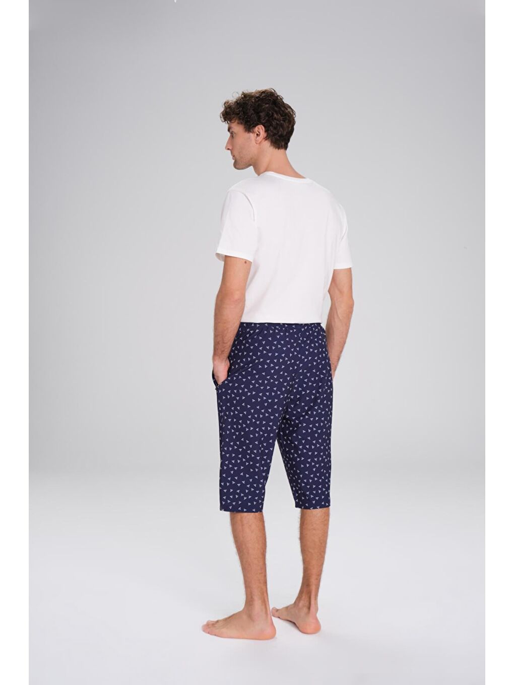 Desenli Lacivert Uzun Erkek Havuz Ve Deniz Şortu 2415-3