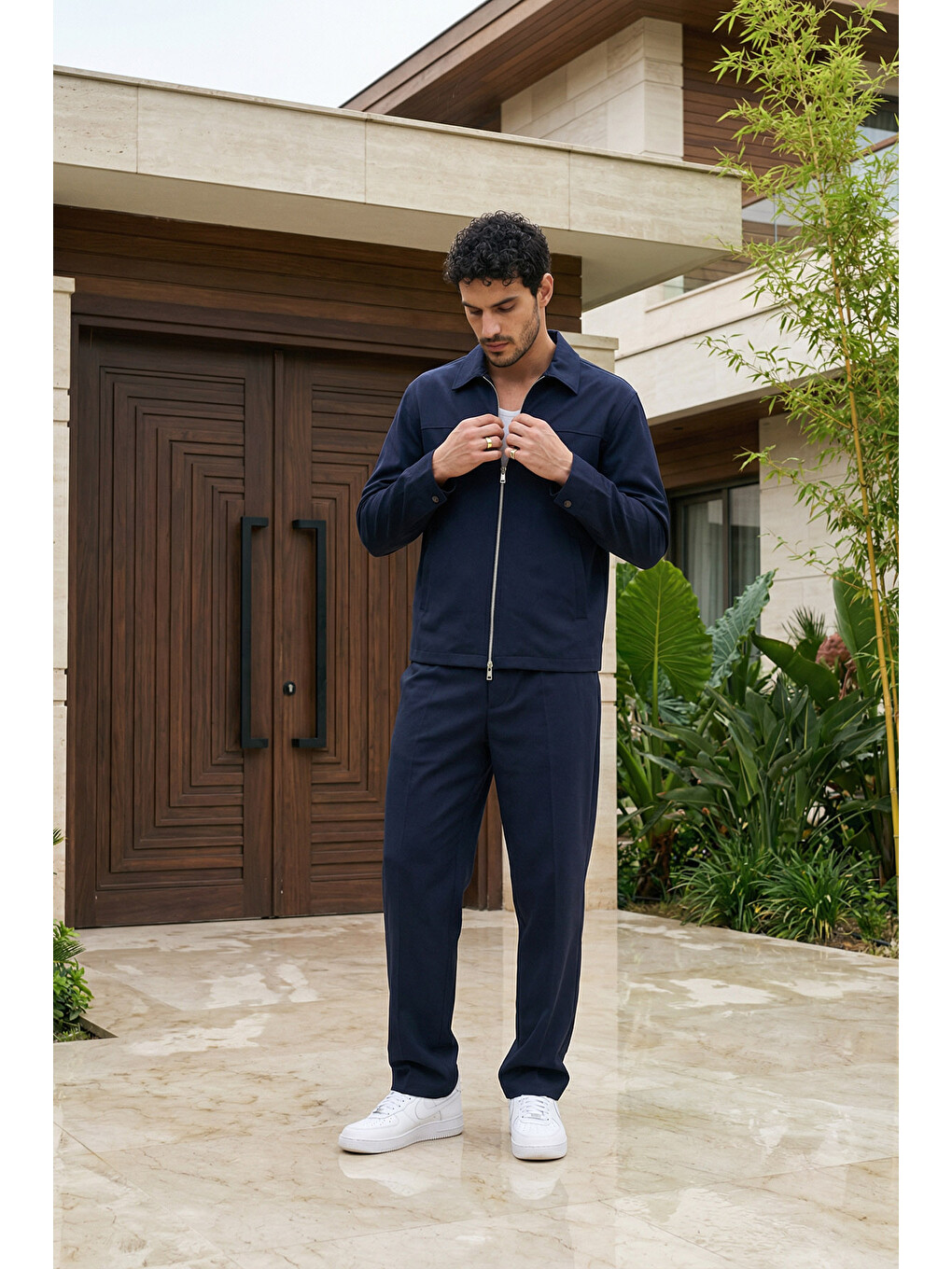 Lacivert Artigas Premium Fermuarlı Düz Basic Ceket Pantolon Erkek Takım Relax Kalıp-4