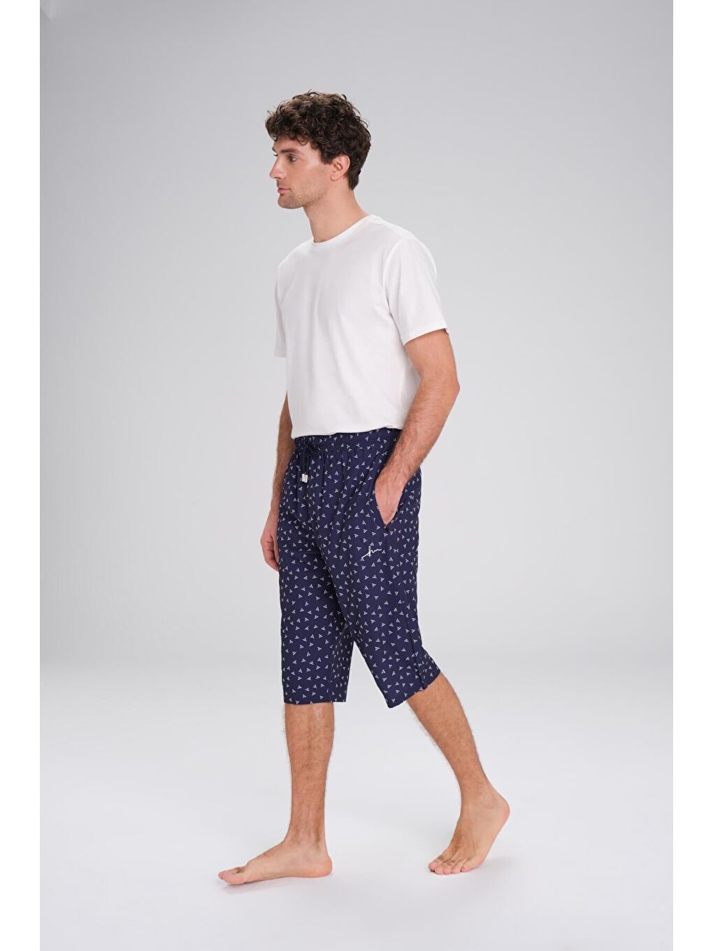 Desenli Lacivert Uzun Erkek Havuz Ve Deniz Şortu 2415-4