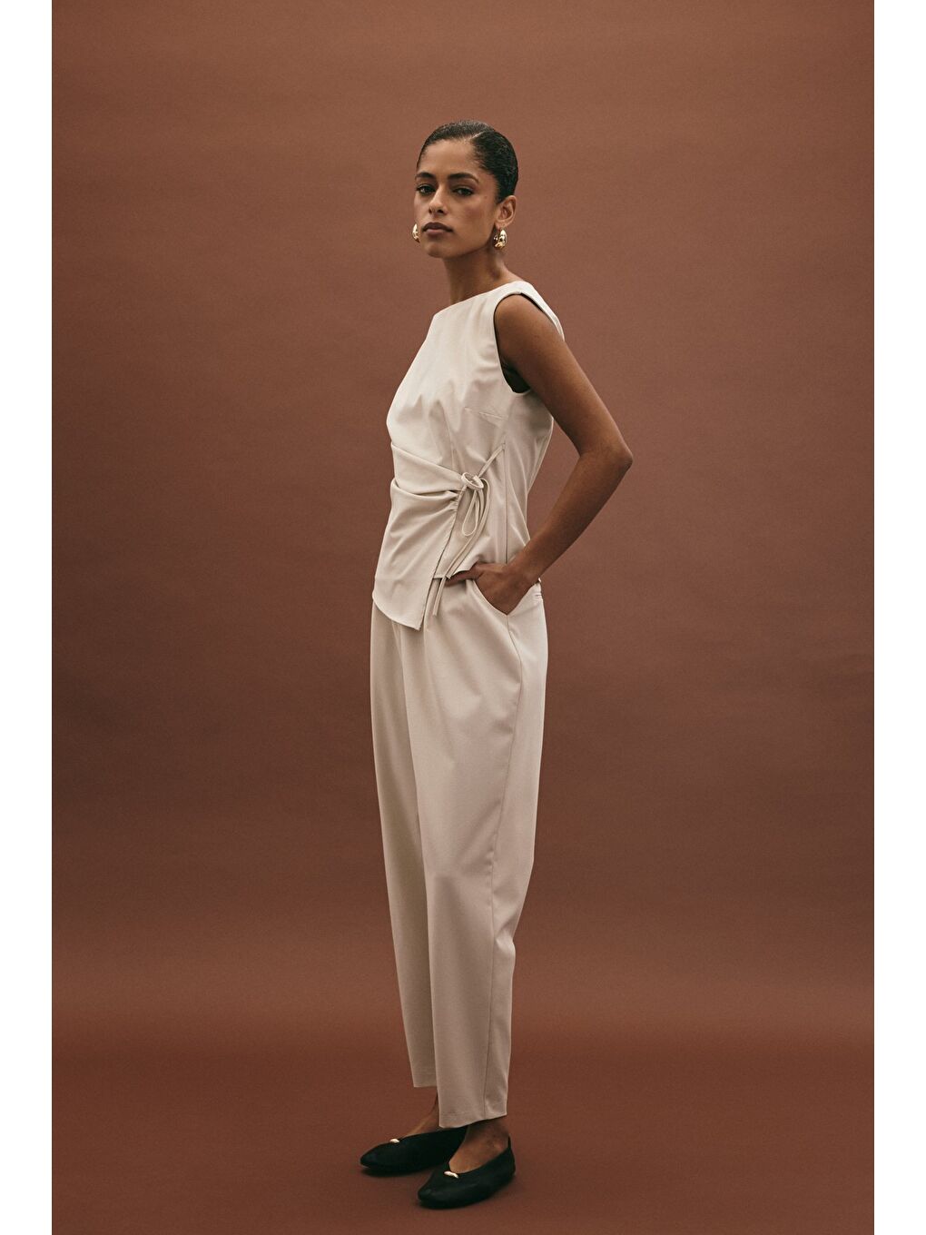 Bej Lena Havuç Pantolon - Taş