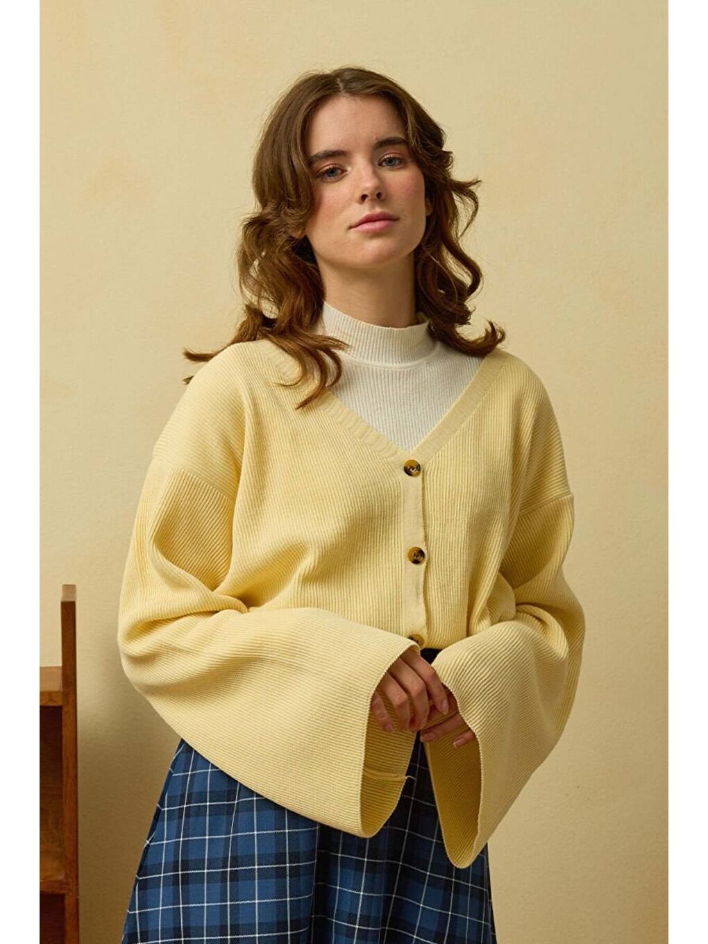 Soft Sarı İspanyol Kol Triko Hırka
