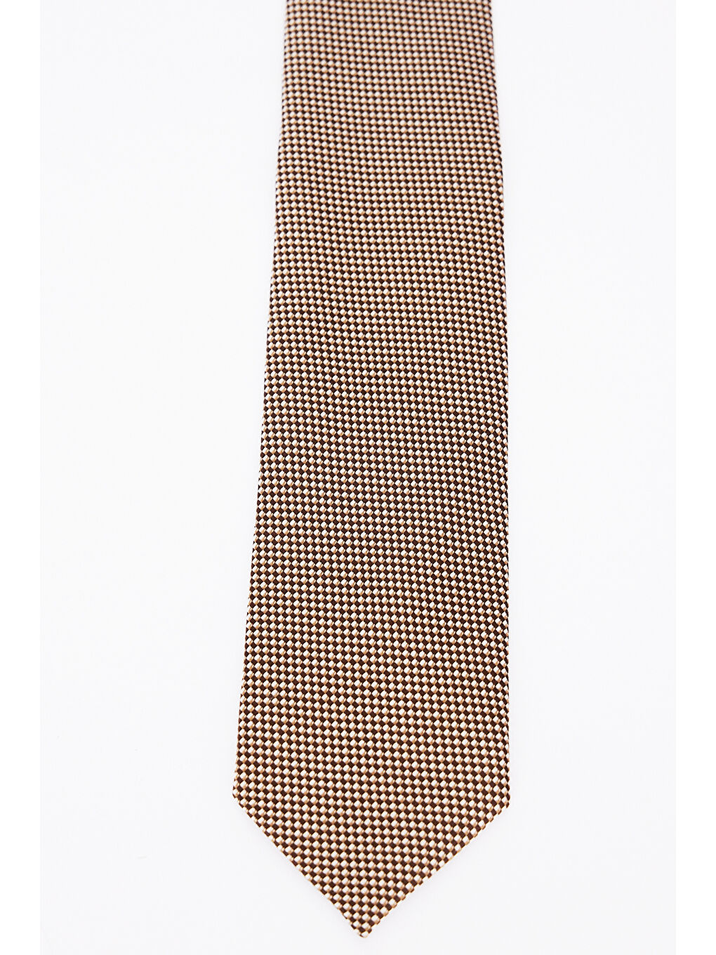 Kahverengi Erkek Kahve-Bej Desenli İpek Kumaşlı Kravat-1