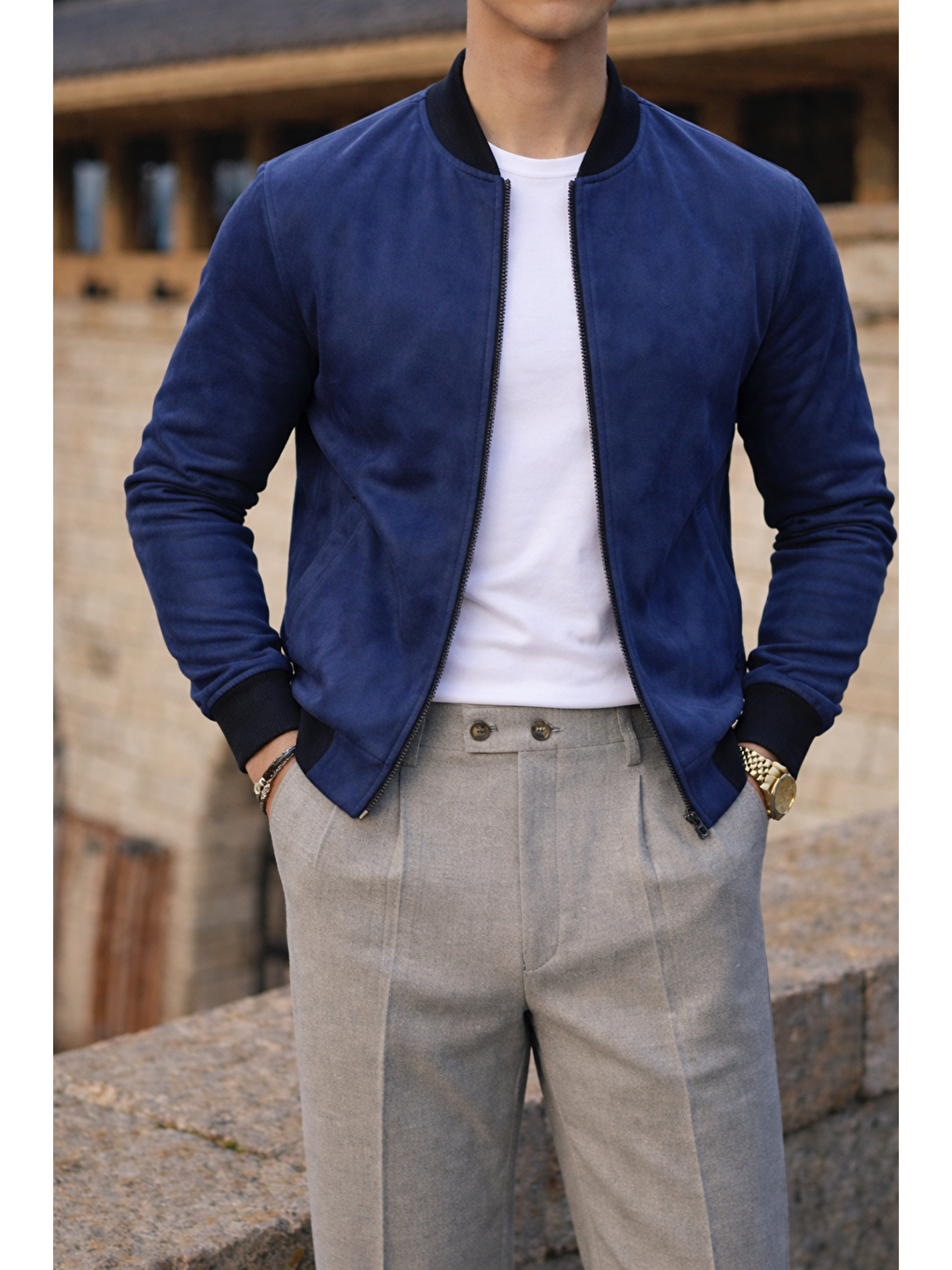 Erkek Smart Casual Lacivert Nubuk Ceket