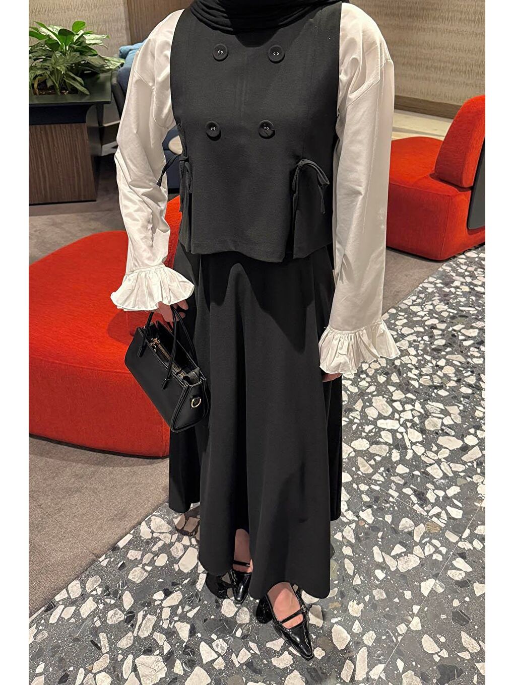 Düğmeli Yelekli Takım Siyah-2