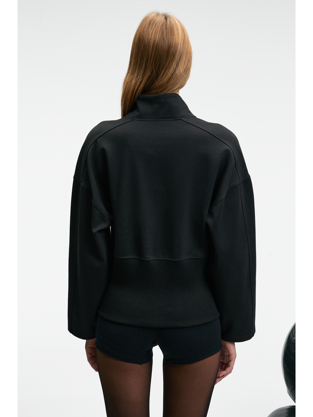 Vıvety Kadın Dik Yakalı Metal Fermuarlı Korse Görünümlü Bele Oturan Regular Siyah Sweatshirt-7