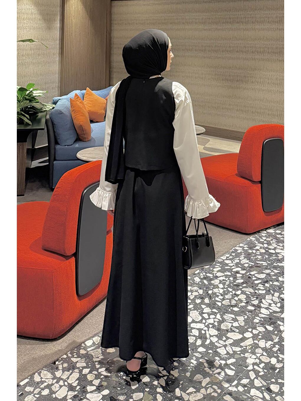 Düğmeli Yelekli Takım Siyah-3