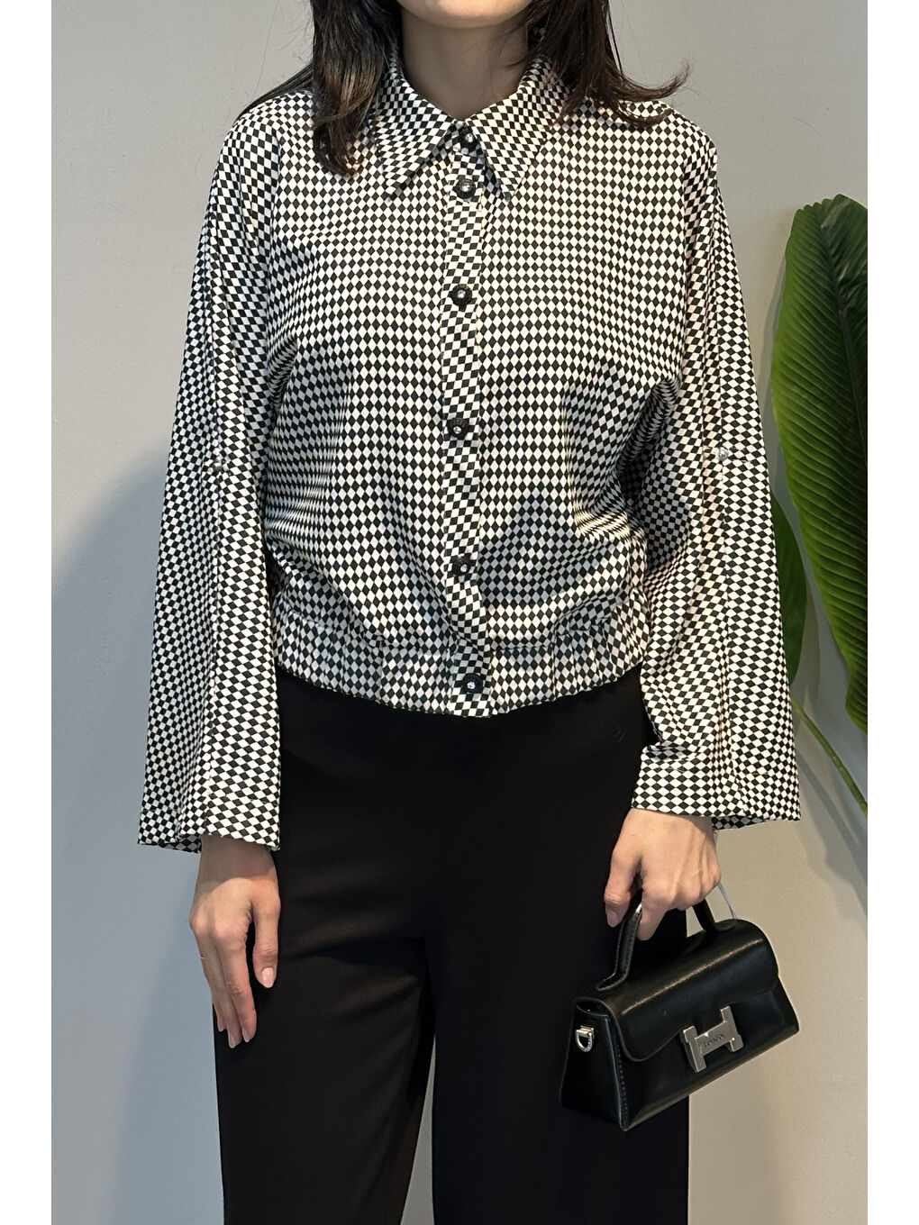 Desenli Kol Detaylı Gömlek 14416 Siyah-1