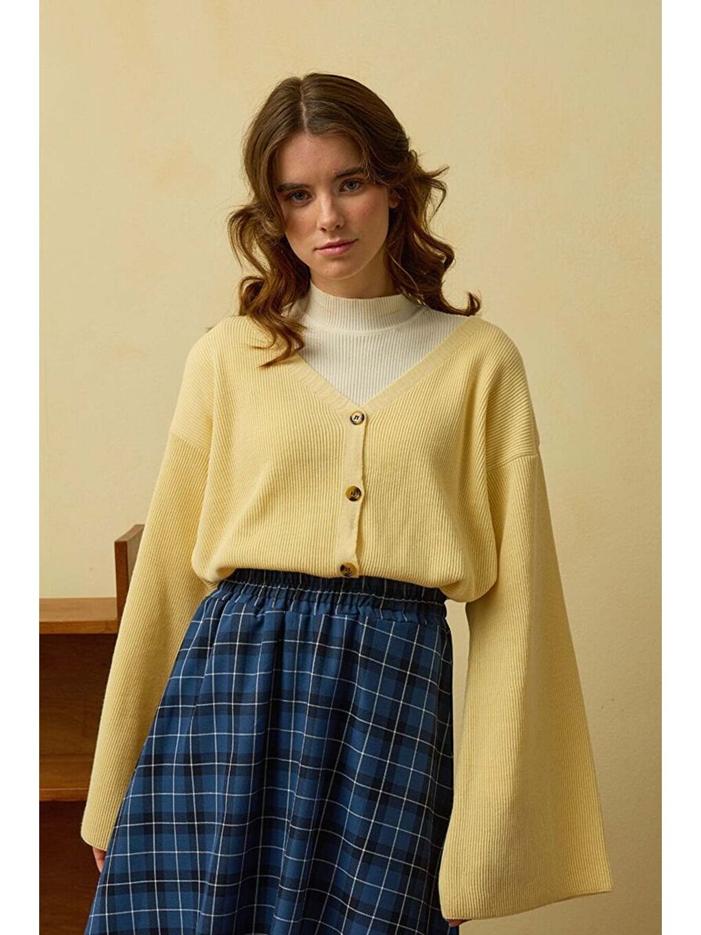 Soft Sarı İspanyol Kol Triko Hırka-1