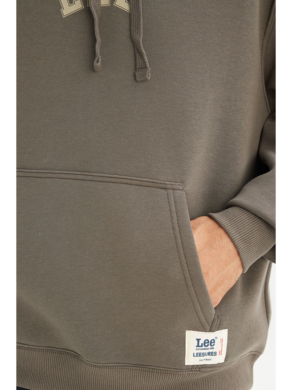 Haki Pamuklu Regular Fit Normal Kesim Kapüşonlu İçi Polarlı Sweatshirt-4