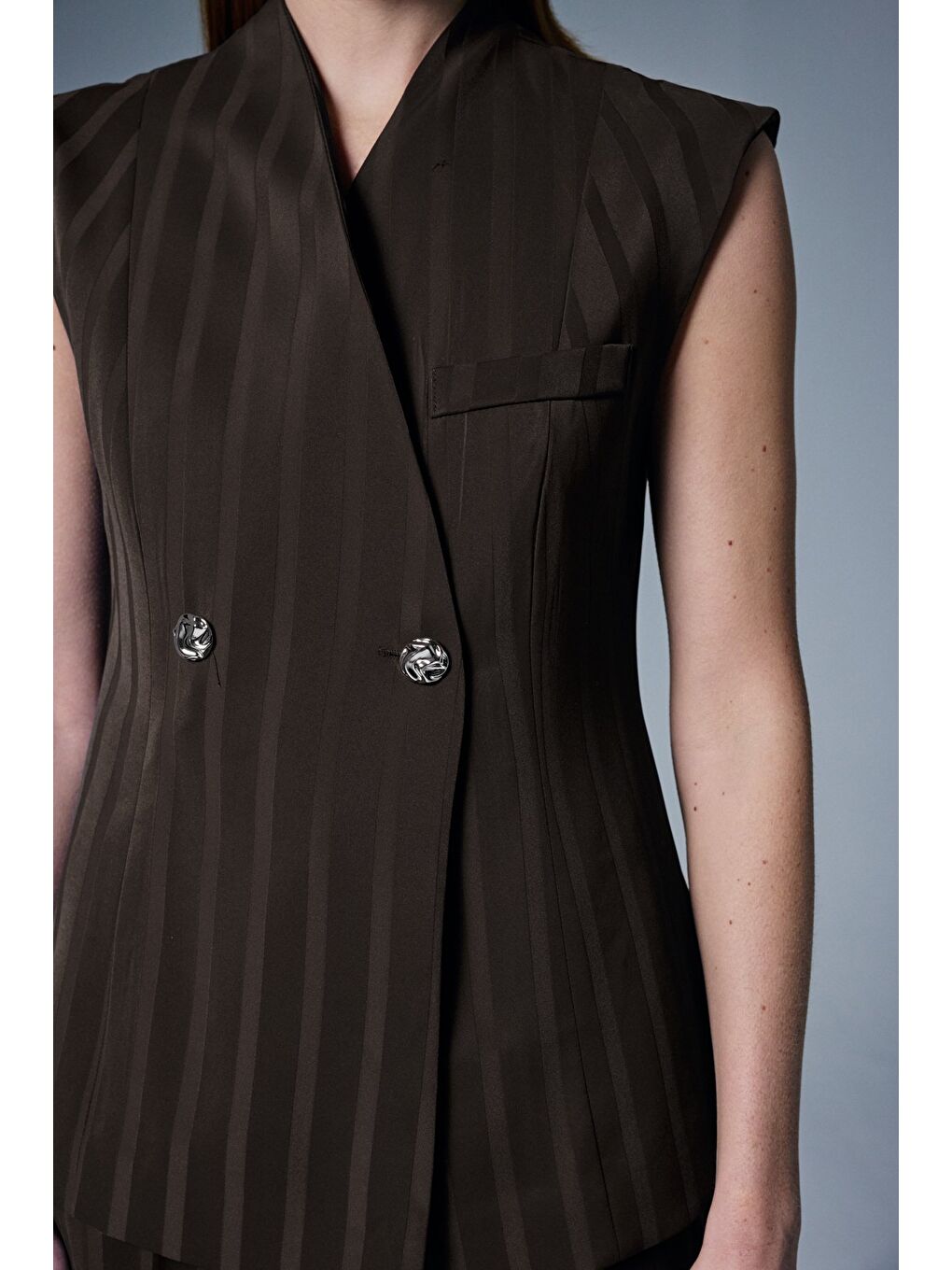 Kahverengi Anna Çizgili Yelek - Kahve-6