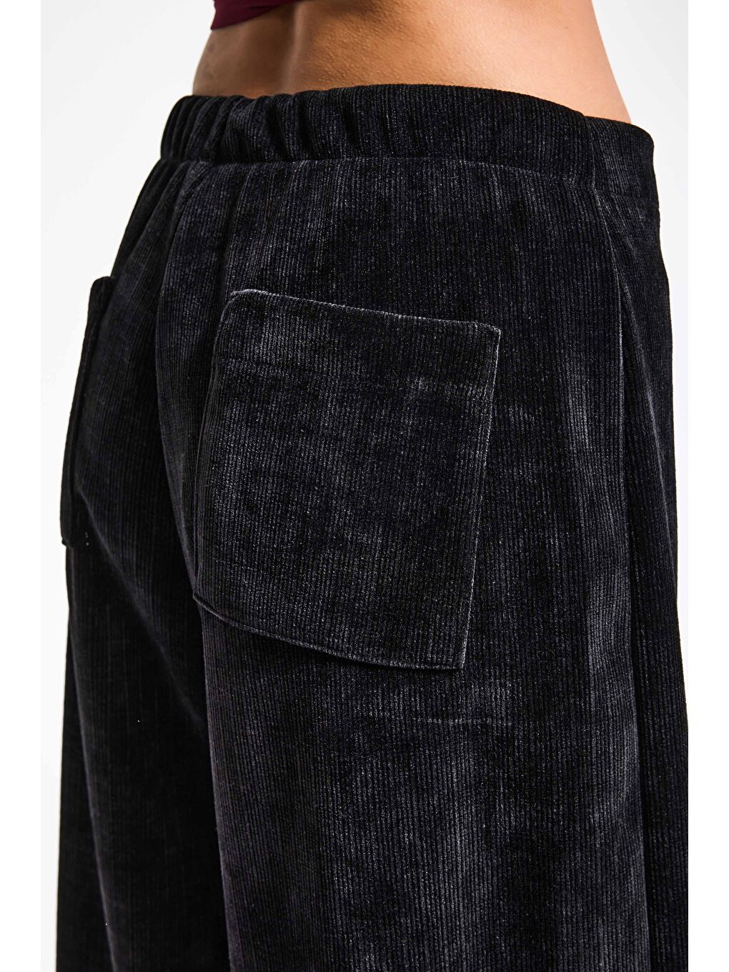 Kadın Siyah w5-1 Palazzo Fit Velvet Kadife Kumaş Pantolon-4
