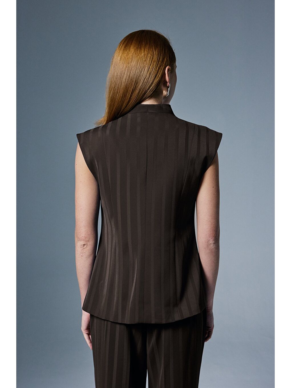 Kahverengi Anna Çizgili Yelek - Kahve-7