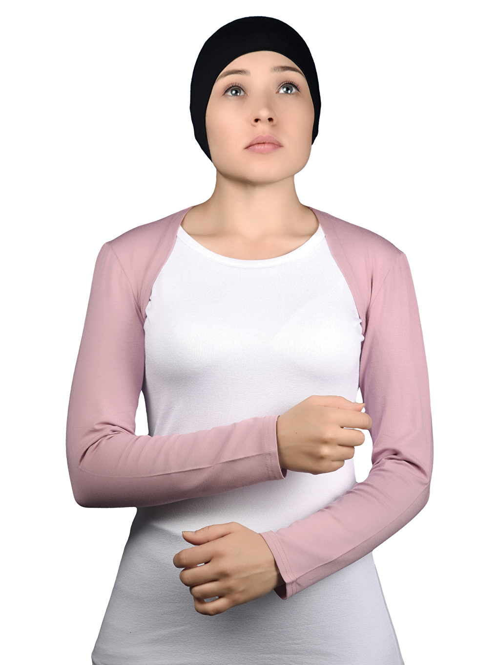 Pembe Uzun Kollu Tesettür Bolero-1