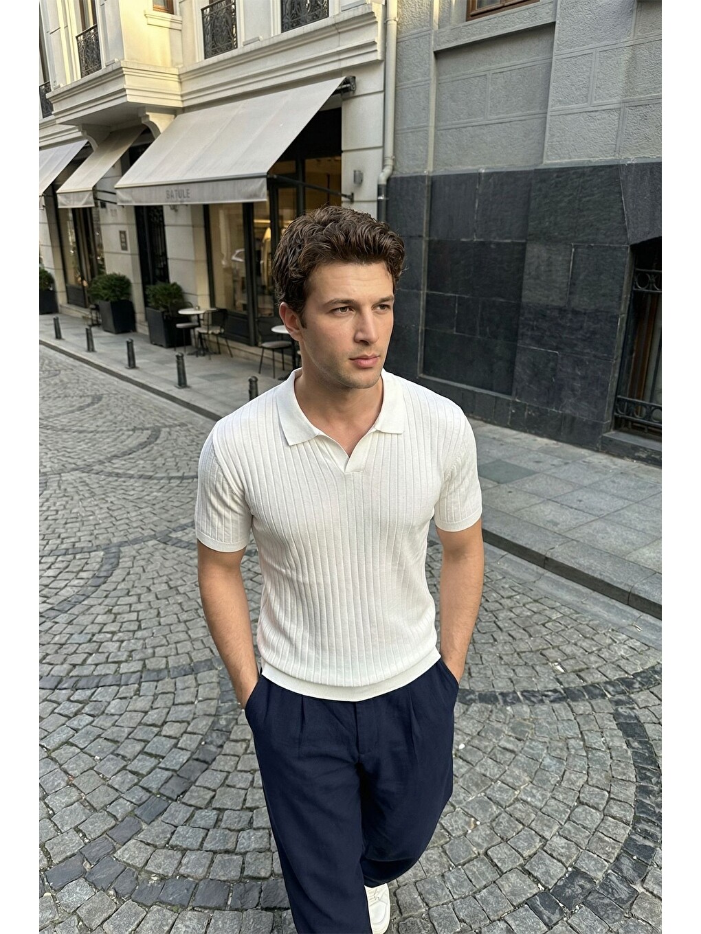 Beyaz Sion Regular Fit Erkek Kısa Kol Triko Polo Yaka Tişört-1