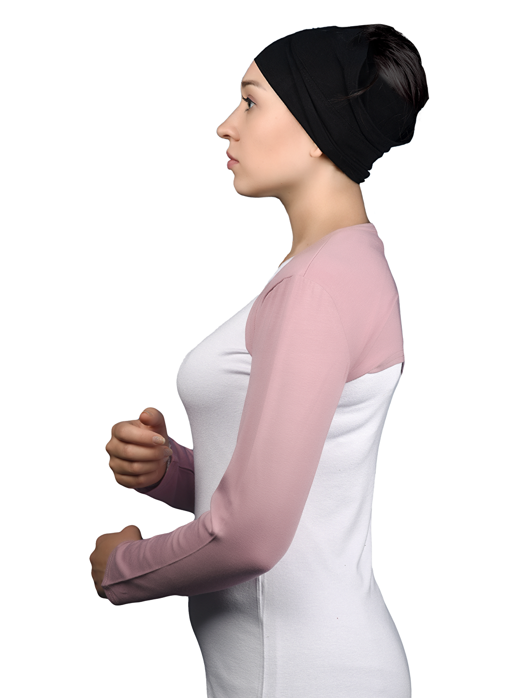 Pembe Uzun Kollu Tesettür Bolero-2