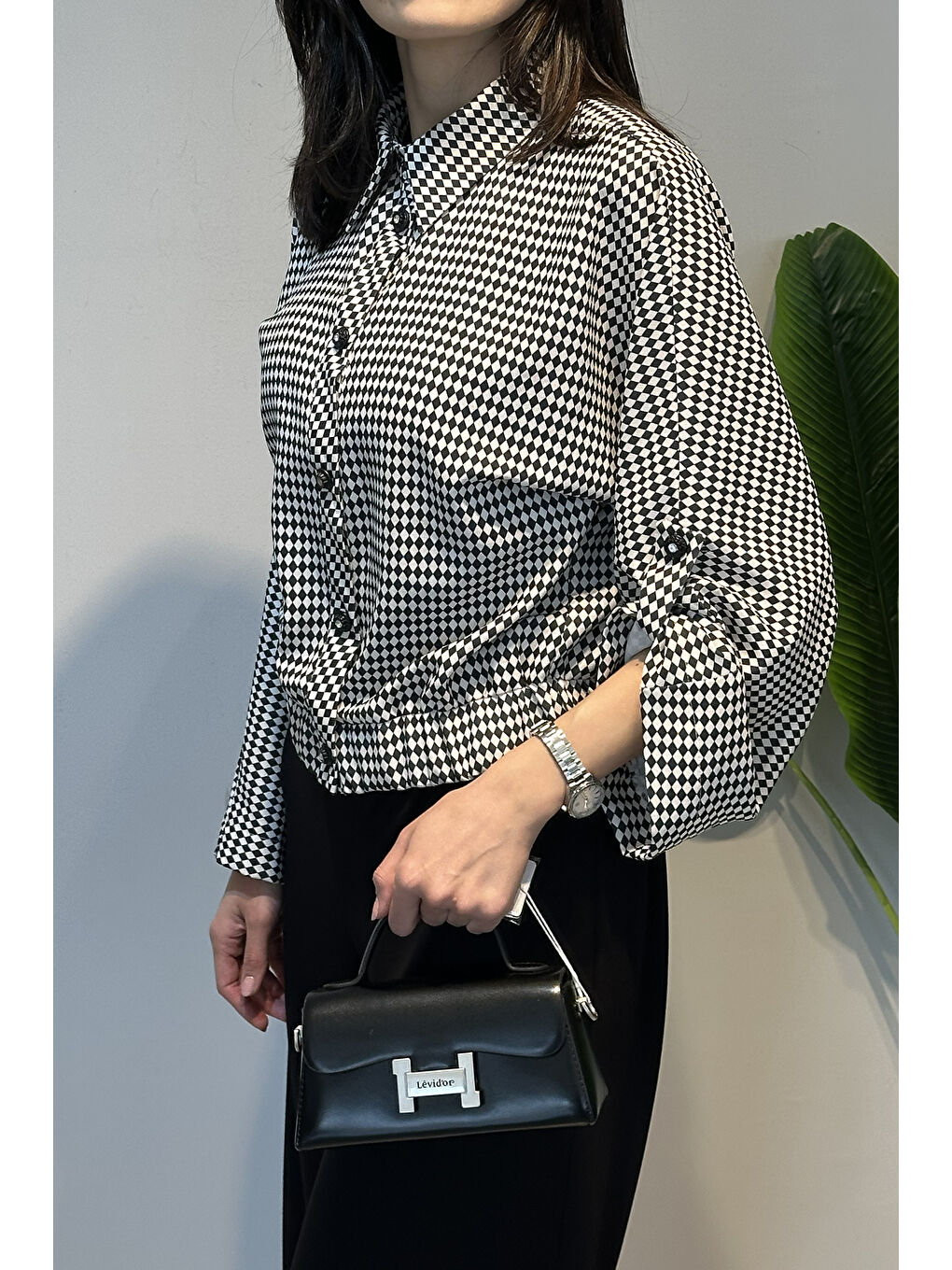 Desenli Kol Detaylı Gömlek 14416 Siyah-2