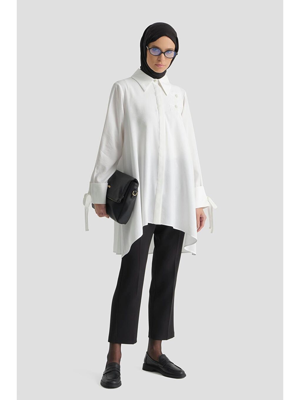 Çiçekli Kupra Tunik Beyaz-2