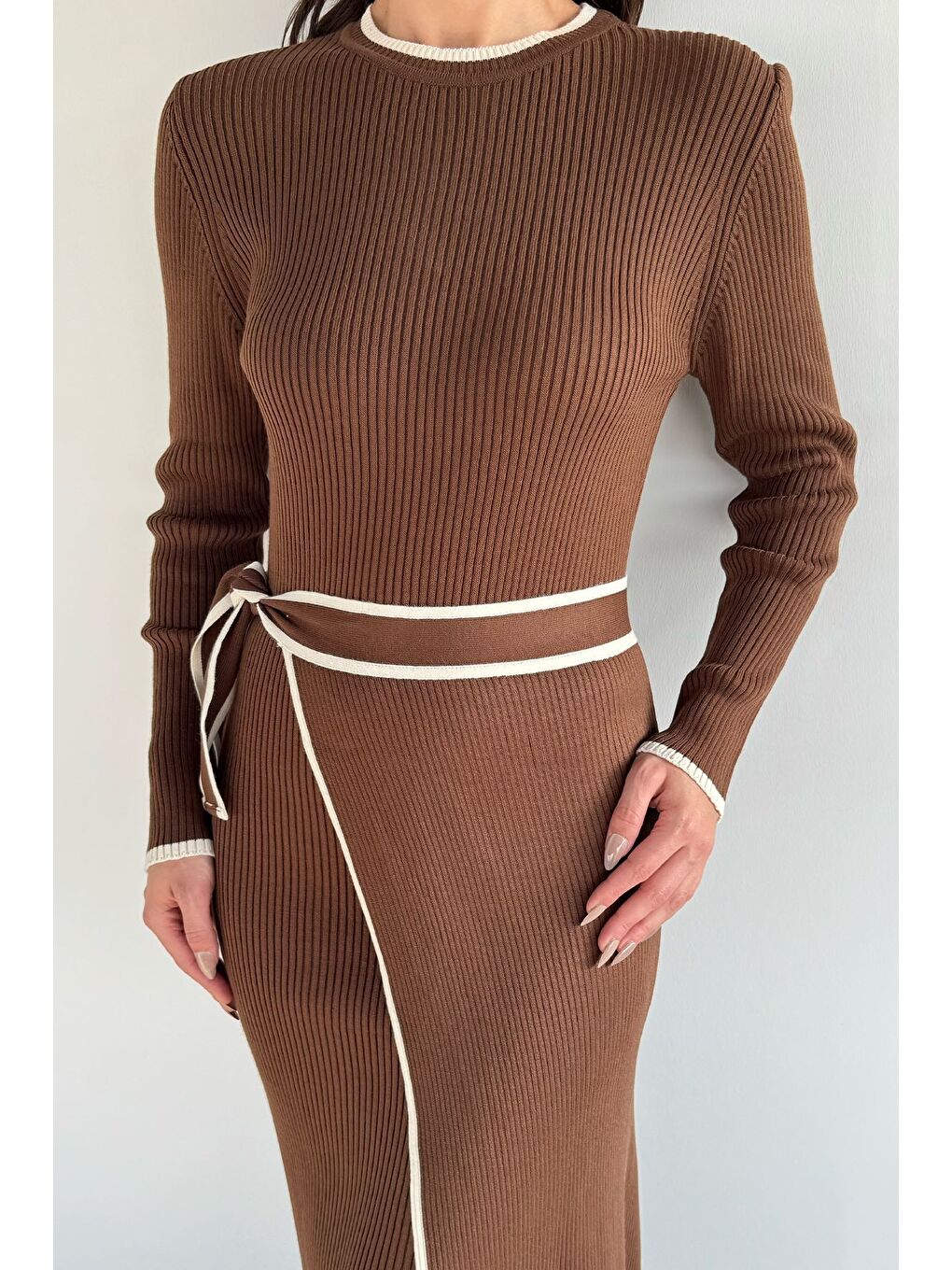 Kahverengi Kadın Triko Elbise-1