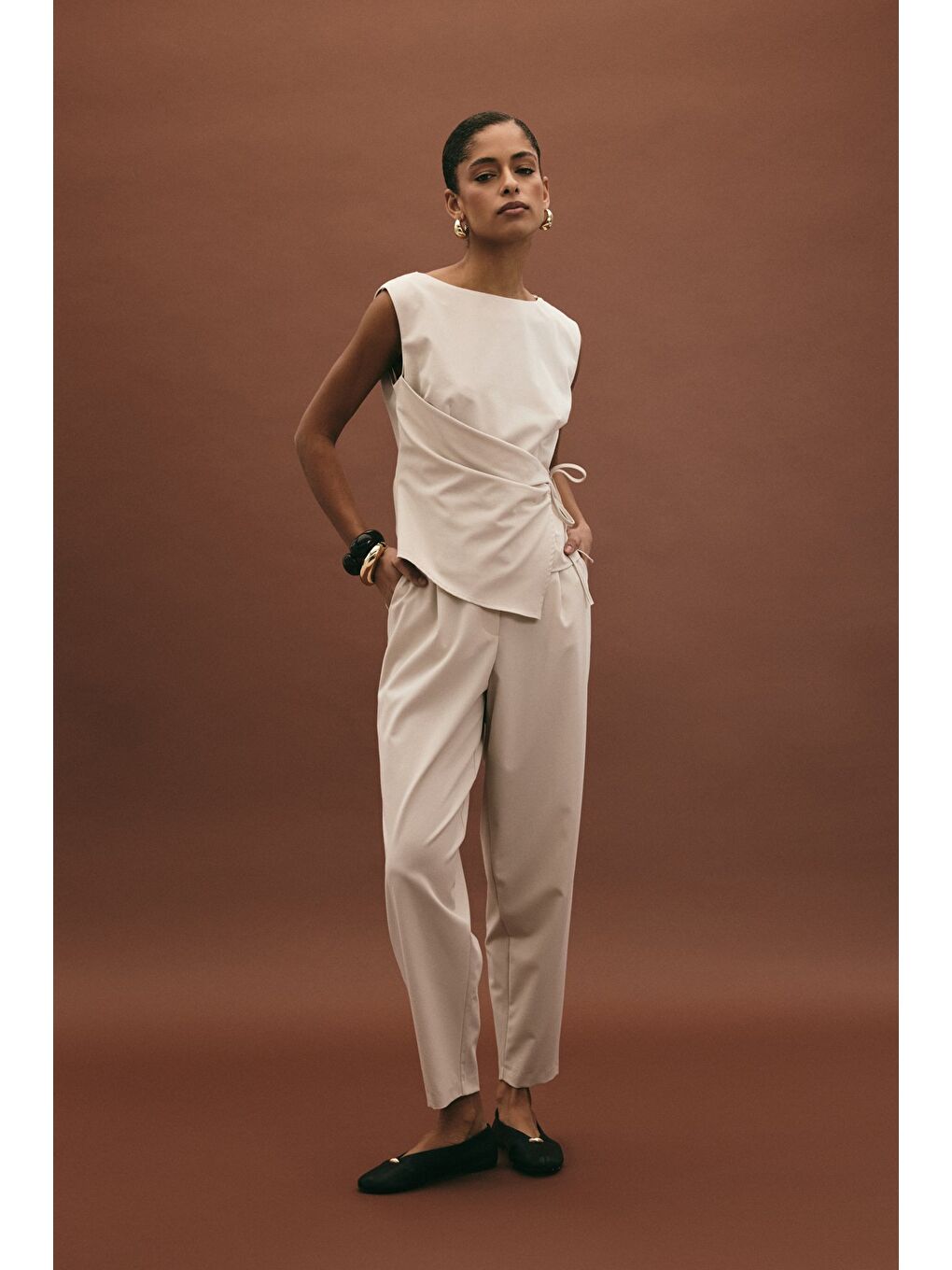 Bej Lena Havuç Pantolon - Taş-2