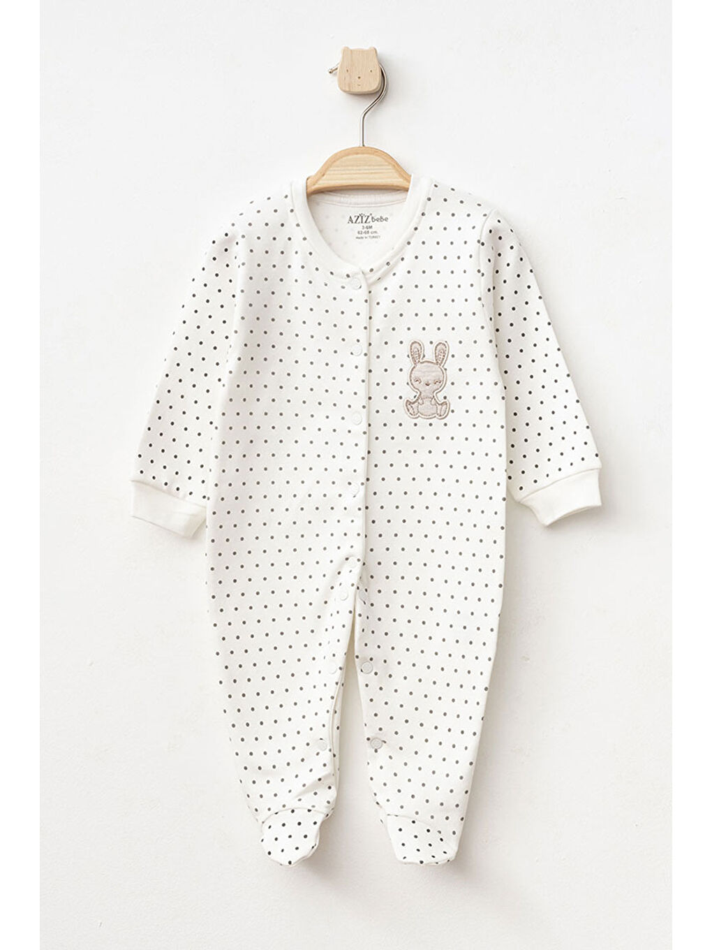 Ekru Kız Bebek Çıtçıtlı Desenli Patikli Tulum 0 Ay 6 Ay