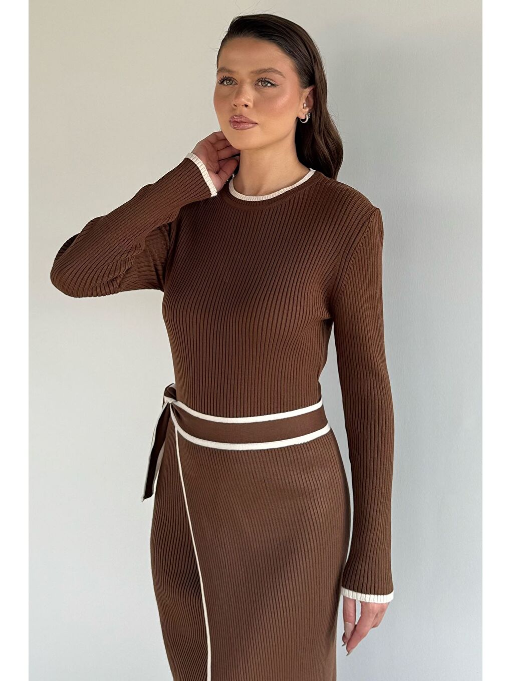 Kahverengi Kadın Triko Elbise-2