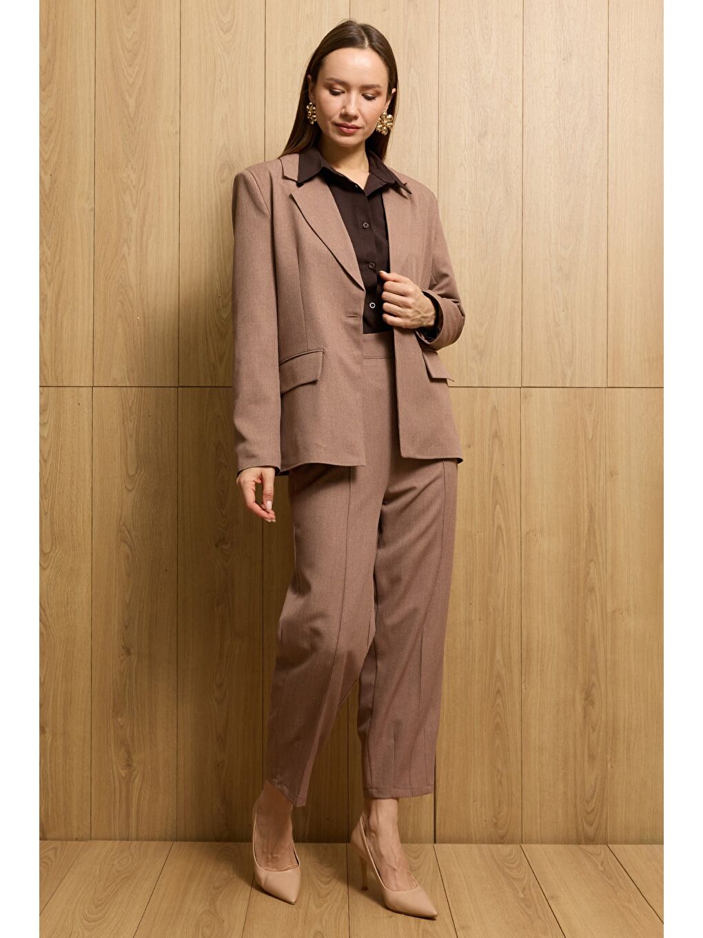 Bej Omuz Vatkalı Çimalı Pensli 2 Li Takım-1