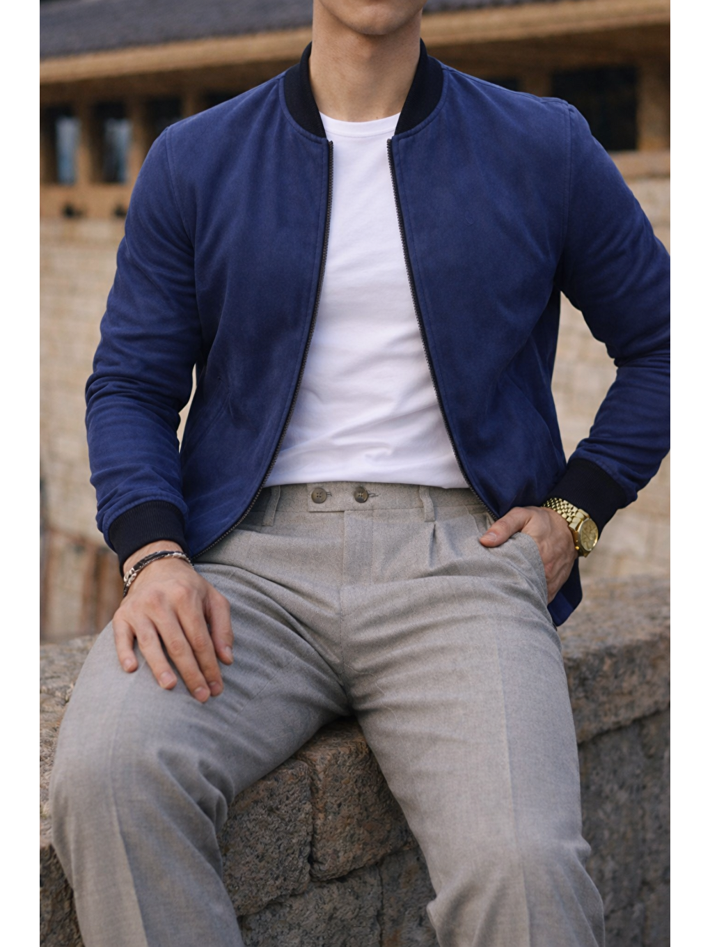 Erkek Smart Casual Lacivert Nubuk Ceket-1