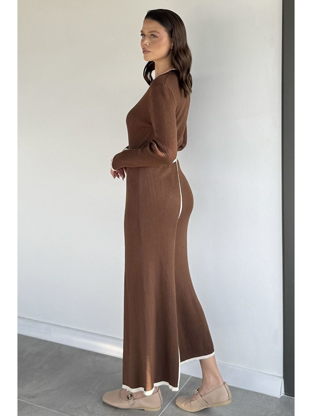 Kahverengi Kadın Triko Elbise-3