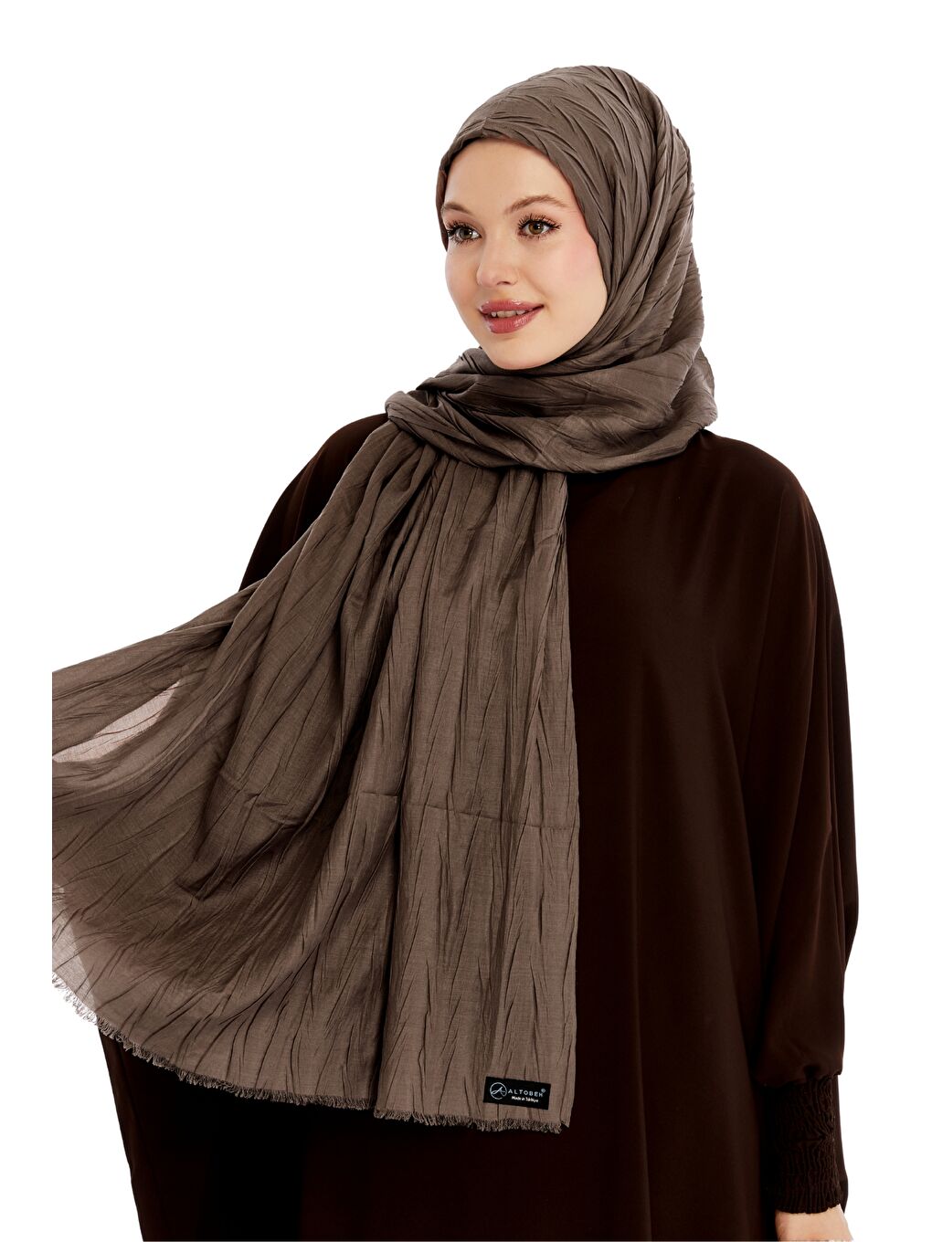 Kahverengi Pliseli Bambu Şal-2