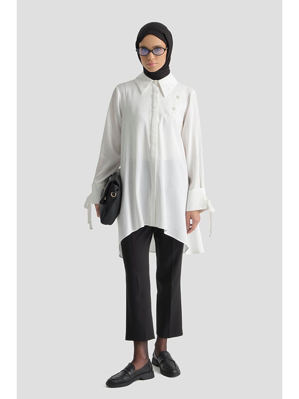 Çiçekli Kupra Tunik Beyaz-3