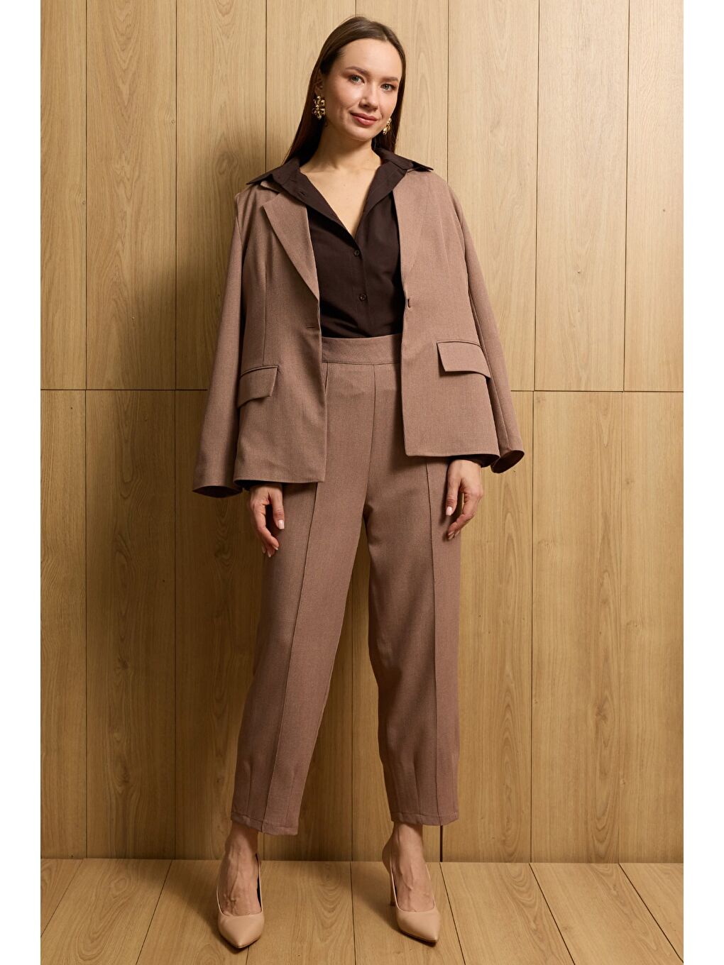 Bej Omuz Vatkalı Çimalı Pensli 2 Li Takım-2