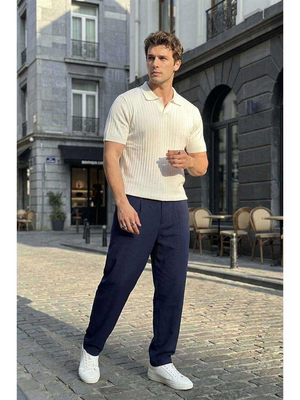 Beyaz Sion Regular Fit Erkek Kısa Kol Triko Polo Yaka Tişört-2