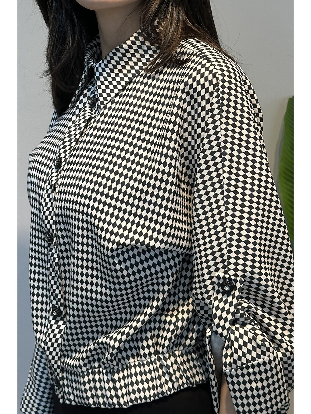 Desenli Kol Detaylı Gömlek 14416 Siyah-3