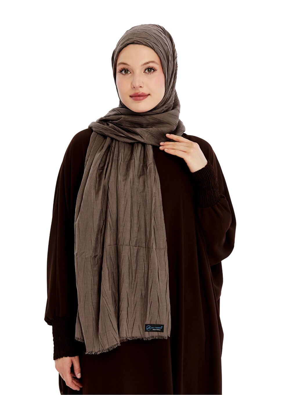 Kahverengi Pliseli Bambu Şal-4