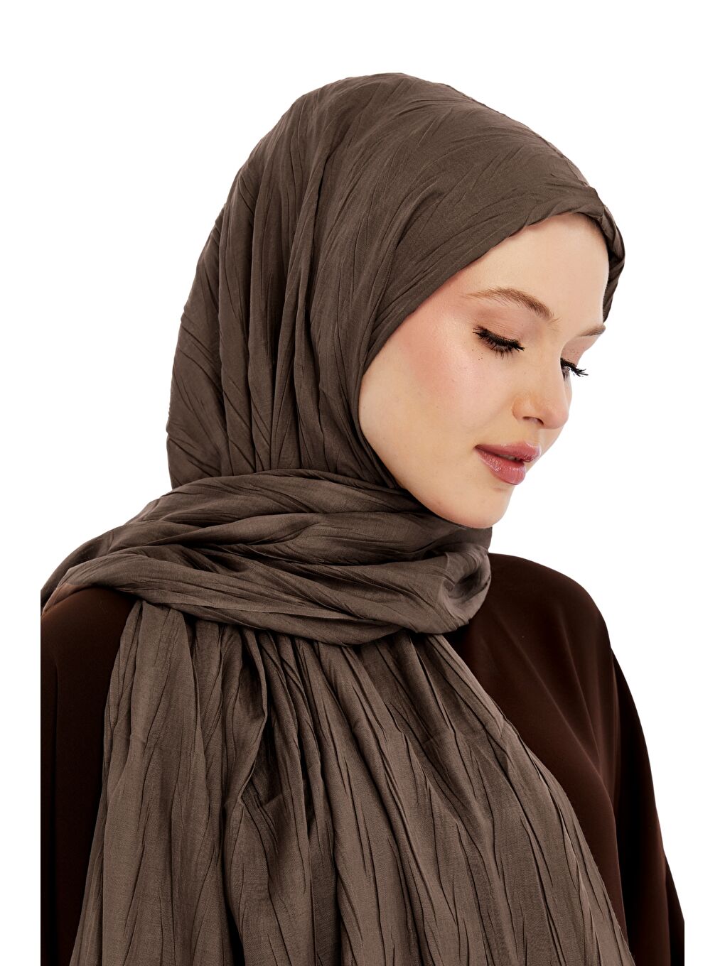 Kahverengi Pliseli Bambu Şal-5