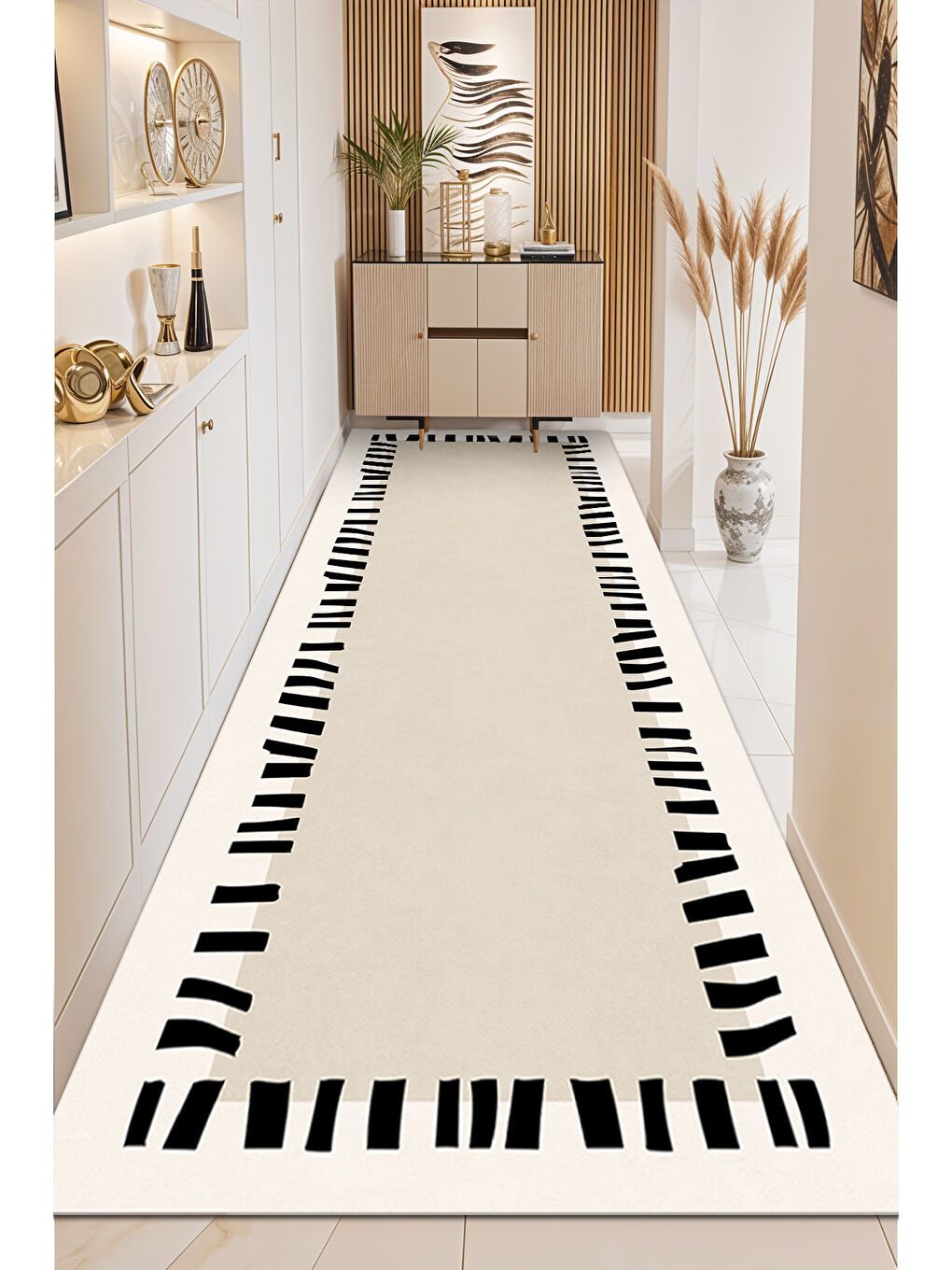 Ekru Dekoratif Soft Modern Kaymaz Yıkanabilir Salon Halısı Mutfak Halısı Koridor Halısı Yolluk-4