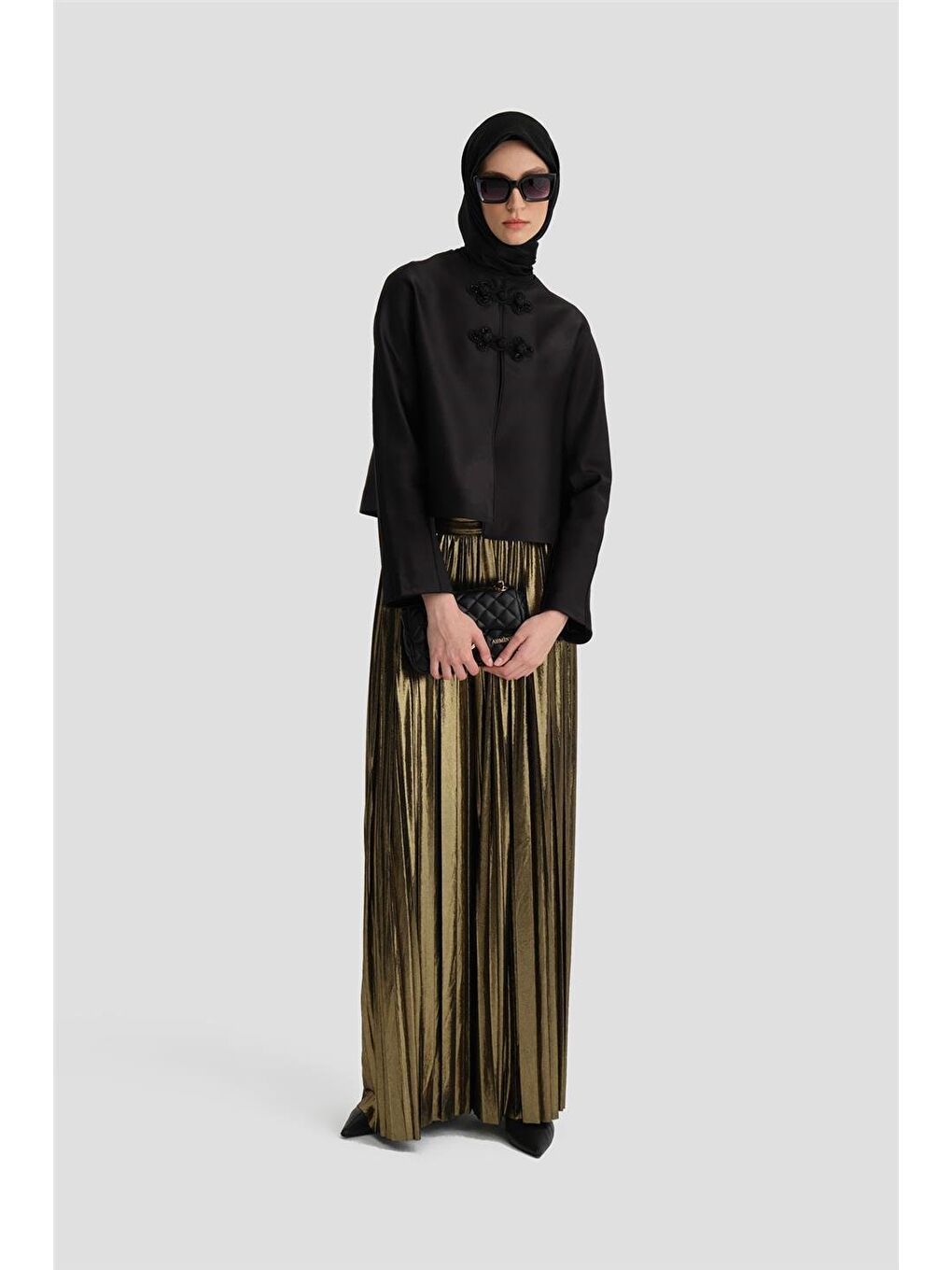 Saten Crop Ceket 24K5700 Siyah