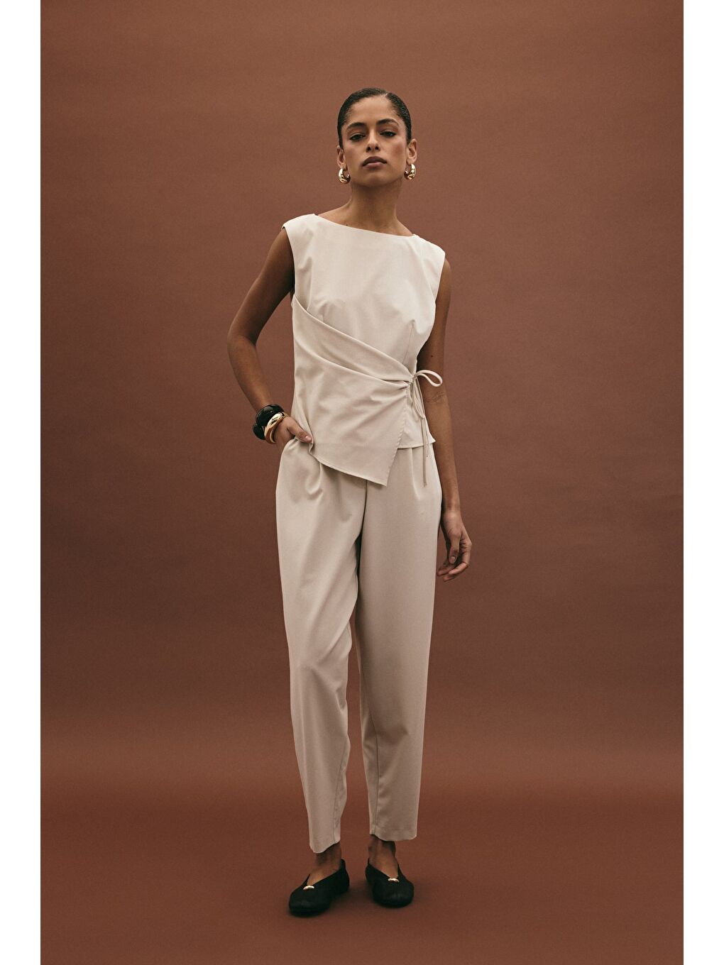 Bej Lena Havuç Pantolon - Taş-4