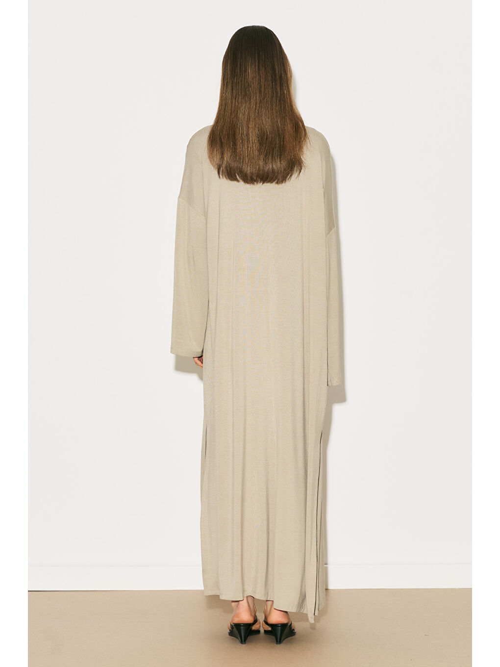 Bej Easy Rahat Uzun Kimono Taş-1