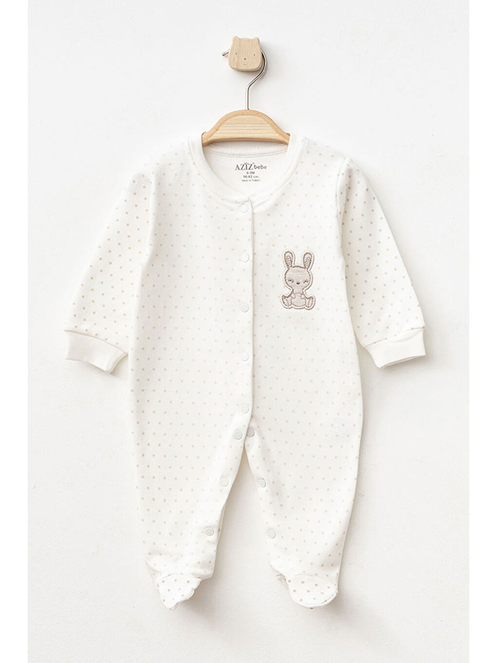 Ekru Kız Bebek Çıtçıtlı Desenli Patikli Tulum 0 Ay 6 Ay