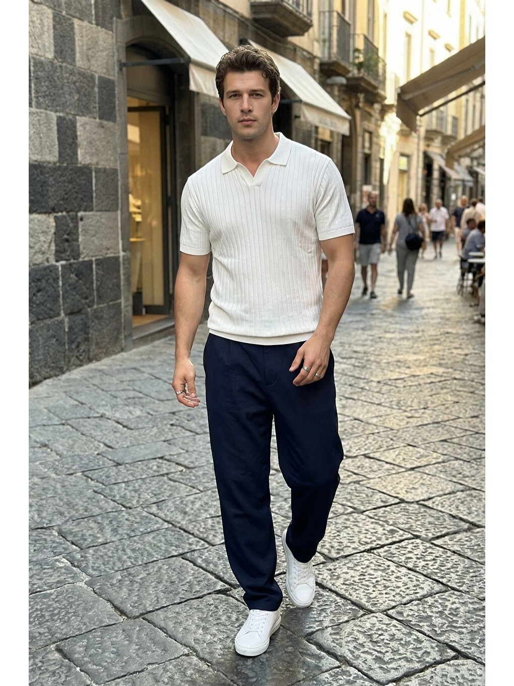 Beyaz Sion Regular Fit Erkek Kısa Kol Triko Polo Yaka Tişört-3