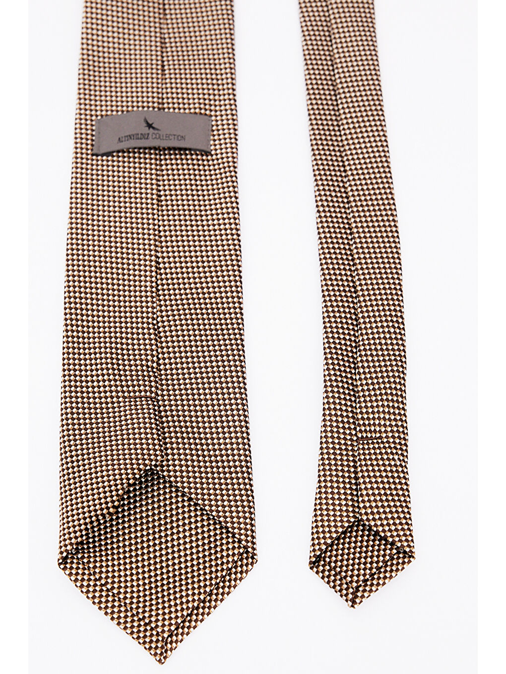 Kahverengi Erkek Kahve-Bej Desenli İpek Kumaşlı Kravat-2